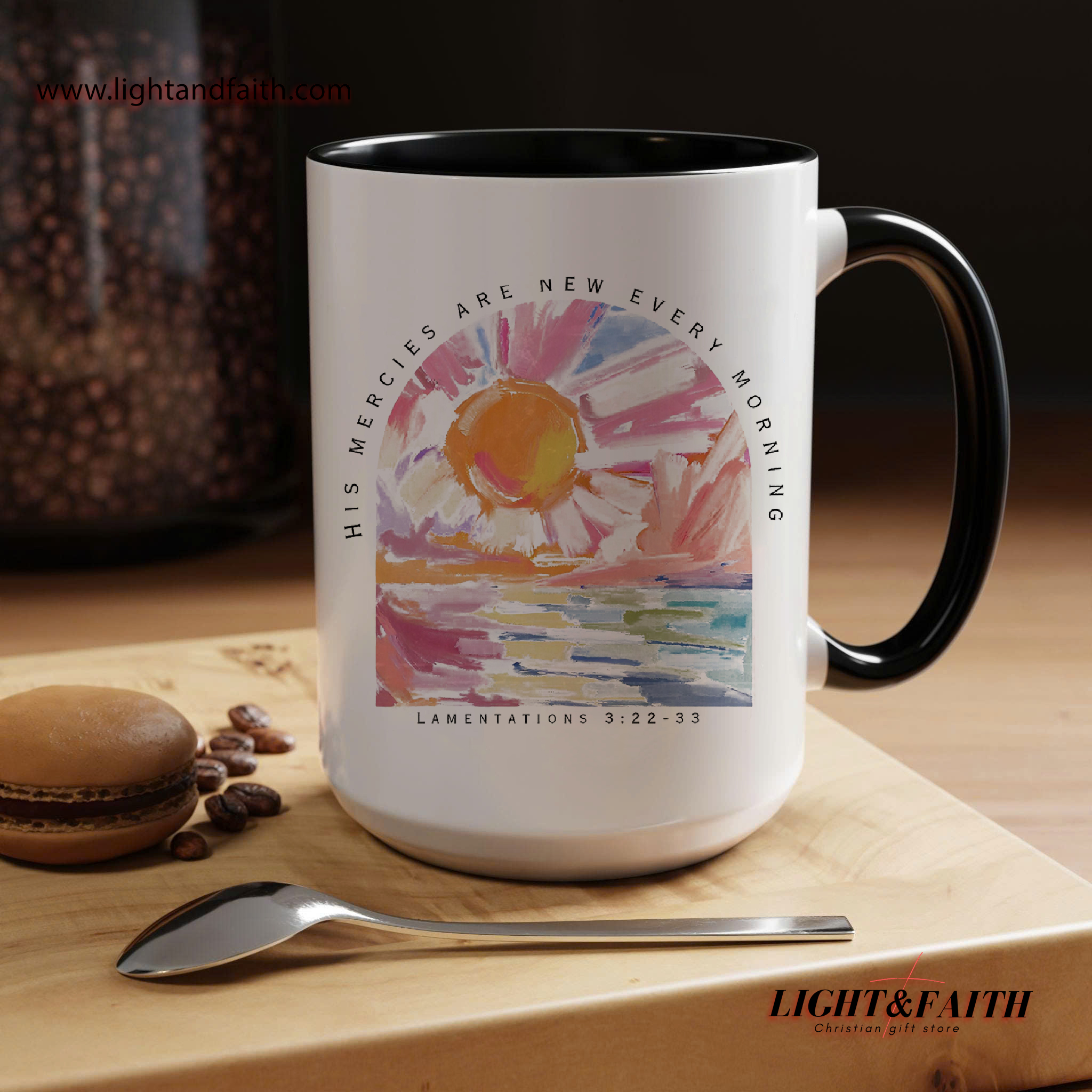 His Mercies Are New Every Morning Mug – Lamentations 322-23 Scripture Coffee Cup, Christian Sunrise Art Mug, Inspirational Faith Gift MULAF07